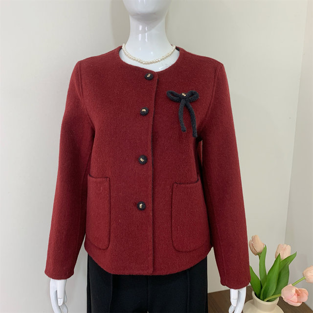 Red double-sided cashmere coat for women 2025 autumn and winter new style mother-in-law wedding dress mother's woolen short coat