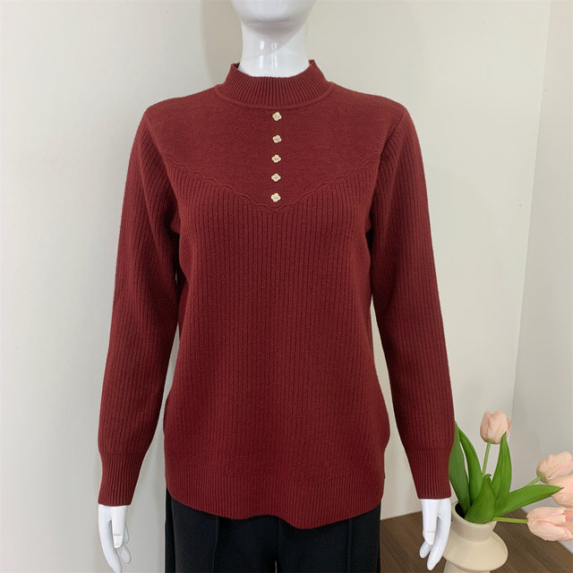 Mother's year of birth year autumn and winter clothing plus velvet thickened bottoming shirt middle-aged and elderly women's inner layer sweater red New Year's tops