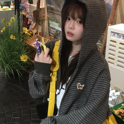 American Retro College Style Striped Hooded Cardigan Sweatshirt for Women 2026 Spring and Autumn New Loose Casual Top Jacket