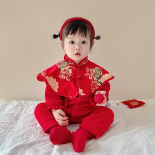 jellybaby婴儿新年红色连体服