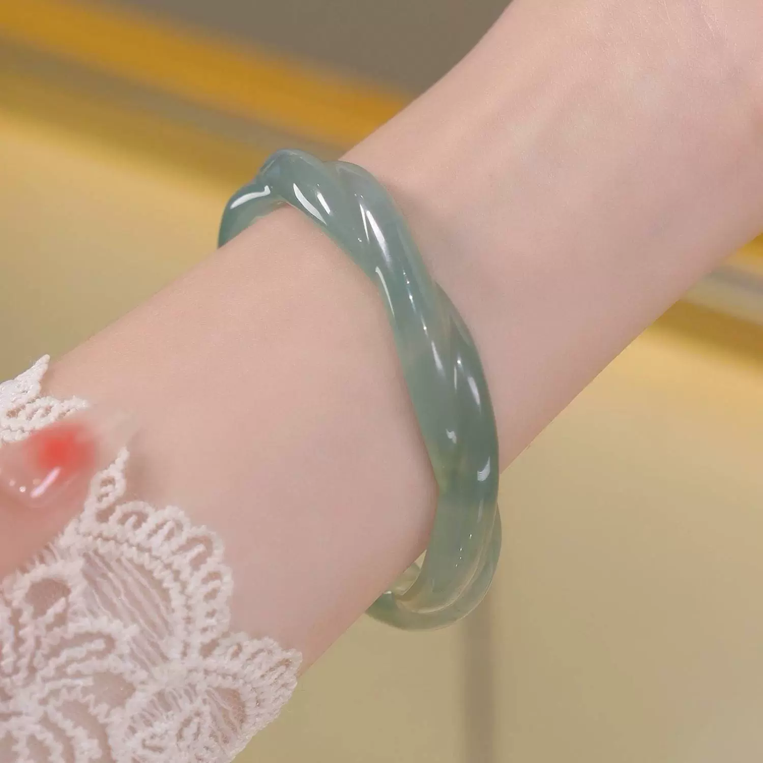 比特恋油青玛瑙麻花手镯女青绿色玉髓绞花镯子远山黛女款高冰玉镯-Taobao