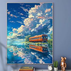 Hayao Miyazaki Decorative Painting Landscape Anime Cartoon Aesthetic Healing Imitation Watercolor Finished Product Spray-Printed Bedroom Living Room Hanging Painting