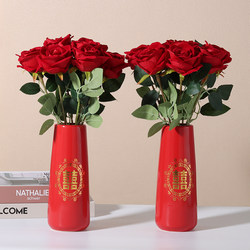Red Wedding Ceramic Vases with the Character for Happiness and the Character for Blessing, a Pair of Decorative Flower Vessels, Wedding Ornaments, Gifts, Red Roses
