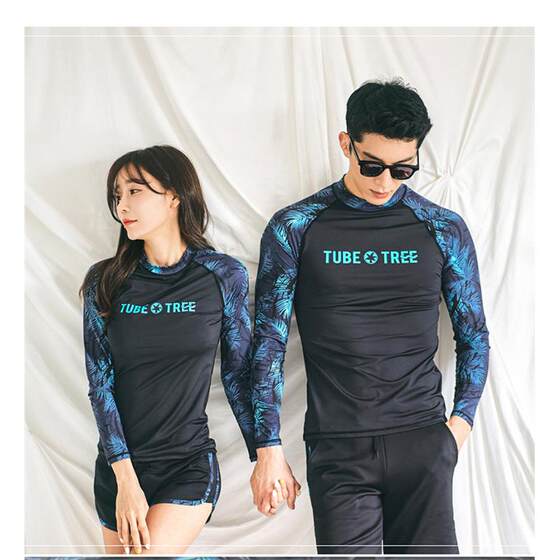 
Couple wear surfing suit long-sleeved sun protection Korean swimsuit women's belly-covering slimming split wetsuit hot spring swimming suit