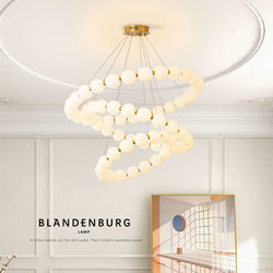 Nordic Cream-Style Magic Bean Chandelier, Light Luxury Bedroom Lamp, Open-Space Duplex Living Room Designer Ring-Shaped Bead Chandelier