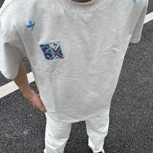 
Pure cotton retro letter embroidered bottoming shirt long-sleeved T-shirt for men and women autumn thin loose and versatile couple sweatshirt ins style