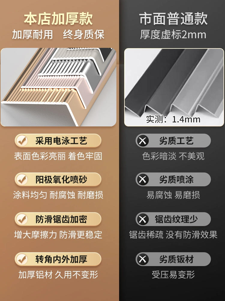楼梯防滑条铝合金L型台阶护角踏步压条金属大理石瓷砖直角包边条-淘宝网