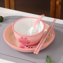 Cartoon Ceramic Rice Bowl for Home Use, Personal Use, Exquisite and Beautiful-Looking Plate and Bowl, Single-Serving Bowl and Chopsticks Set for One Person