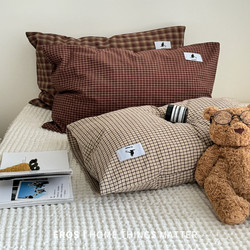 Eros LAOSHU︱Plaid Cat ins Pure Cotton Pillowcase Single Cotton Pillowcase Washed Cotton One Piece 48*74cm
