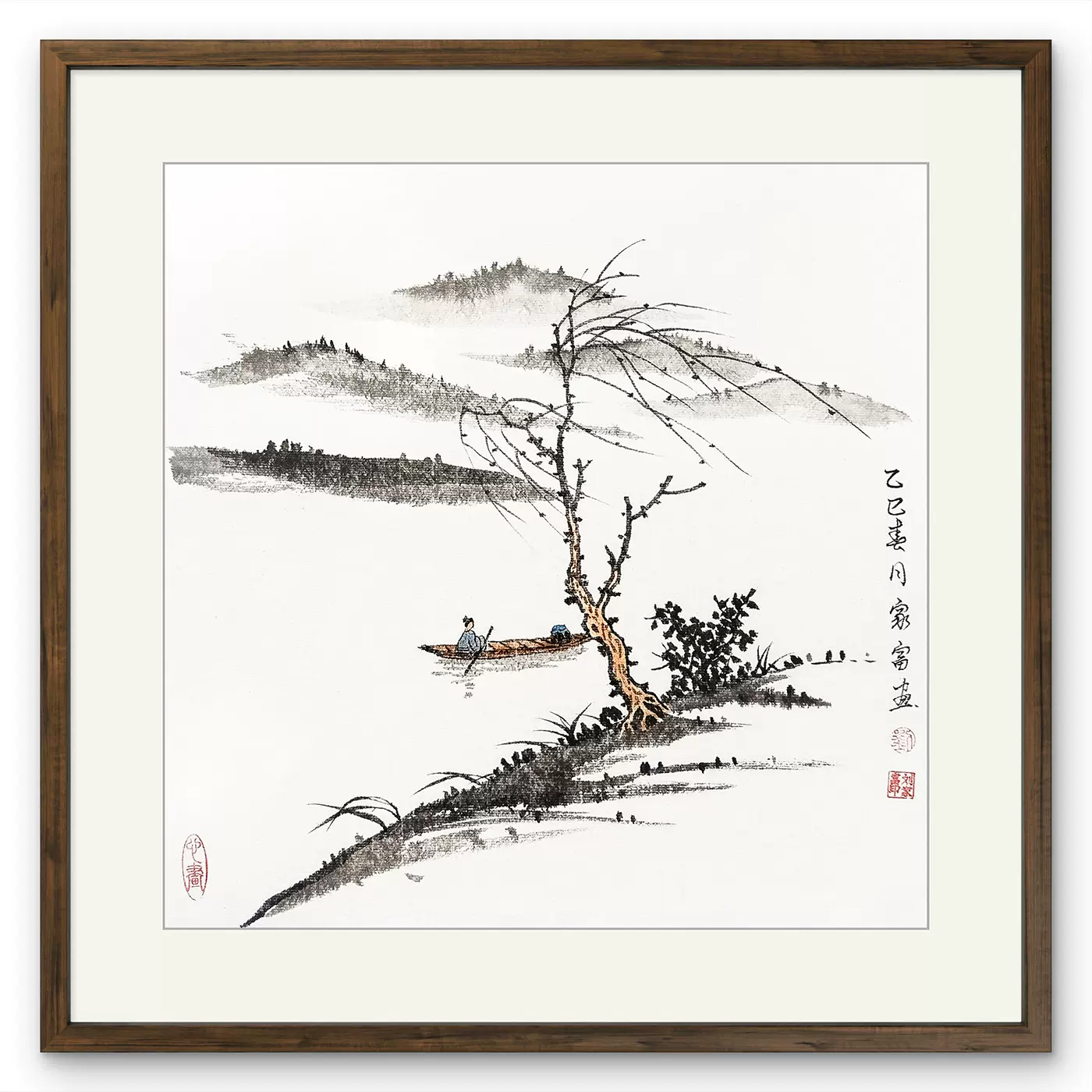 江雪图手绘国画水墨小品独钓寒江雪图茶室书房玄关挂画装饰画
