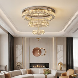 Designer Creative Restaurant Lamp, Full-Spectrum Master Bedroom Room Lamp, Light Luxury Crystal Ceiling Lamp, Living Room Circular Lamp