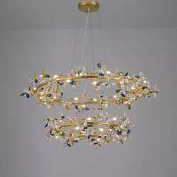 Modern simple light luxury crystal chandelier branch luxury living room dining room lamp bedroom villa art designer lamps