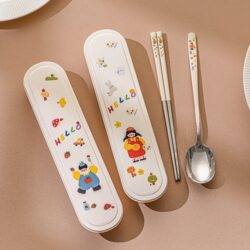 Cute 316 Stainless Steel Chopsticks and Spoon Set, Portable Tableware for Students, Personal Tableware Set for Office Workers