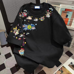Trendy and Fashionable Summer American-Style Oversized Cartoon Character Printed Short-Sleeved T-Shirts for Men and Women Half-Sleeved Tops