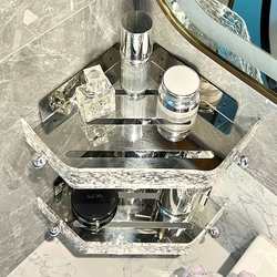 ?Bathroom toilet storage rack acrylic toilet hand wash basin no punching wall hanging storage corner triangle