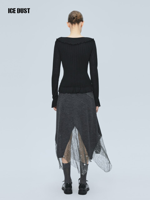 ICEDUST Winter Series Silver Onion Lace Splicing Irregular Design Mid-length Skirt for Women
