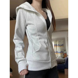 Gray Lulu Doll Slim-Fit Sweatshirt Jacket for Women, Early Spring 2026 New Short Style Waist-Cinching Hooded Top