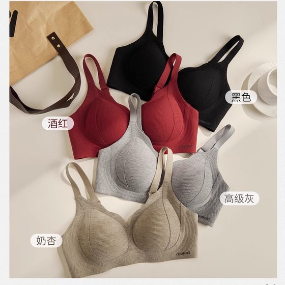 楷兰纯罗纹磨毛提拉内衣环保棉固定杯软支撑聚拢无痕无钢圈文胸6