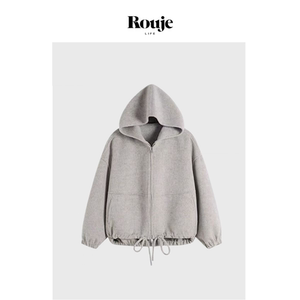 
[Ready Stock] Rouje Life Yizhi Nannan same style gray hooded zipper sweatshirt short women's woolen jacket
