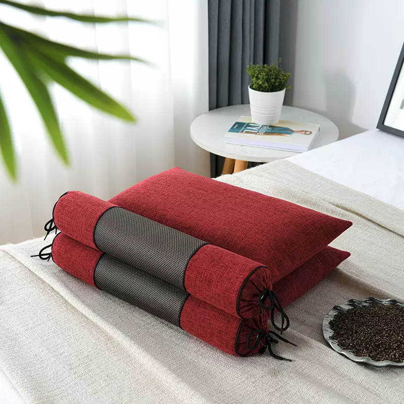 新款仿麻布竹节麻枕芯护颈保健圆枕荞麦芯枕芯可拆洗拆卸-Taobao Malaysia