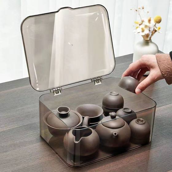 Tea furniture storage box with dustproof and transparent coffee table desktop tea cup sort out and store kung fu tea pots