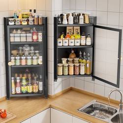 Nordic Style Carbon Steel Kitchen Spice Storage Rack Wall-Mounted Triangular Dust-Proof Condiment Rack with Door Lightweight Waterproof Storage Rack