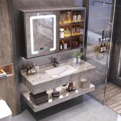 Hotel Small Apartment Bathroom Cabinet Combination with Seamless Integrated Ceramic Rock Slab Basin Washstand for Bathroom Face Washing and Hand Washing