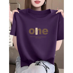 2025 Summer New Design Niche Straight Shoulder Pure Cotton Short-Sleeve T-Shirt for Women, Fashionable Versatile Purple Stylish Top