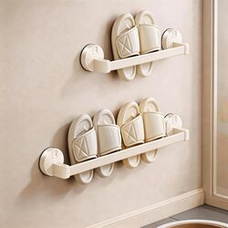 Suction Cup Bathroom Slipper Hanger, No-Drill Door-Mounted Bathroom Storage Rack, Wall-Mounted Drainage Toilet Storage Organizer