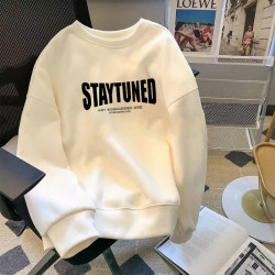 Heavyweight Sweatshirt for Men, Autumn and Winter, Loose Fit, American Style, Trendy Brand, Fleece-Lined, Thickened, White Long-Sleeve T-Shirt, Couple's Outfit