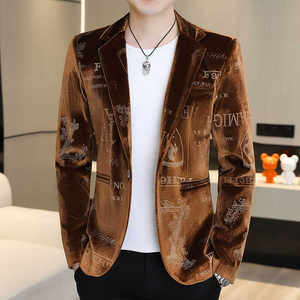 
Men's suits, middle-aged and young high-end slim fit, trendy gold velvet autumn and winter jacket, Korean casual thickened small suit