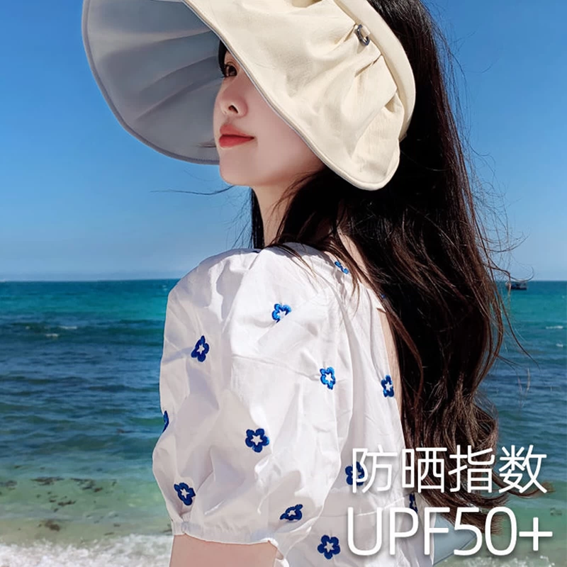sailner旗舰店:9.9元! mikibobo遮脸防晒防紫外线太阳帽无顶帽大帽檐贝壳帽显脸小可折叠-5