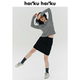 Haiku large outlined pocket Black drawing middle waist design half skirt women's sports wind sweater A -line skirt
