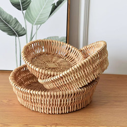 Zhiyu Rattan Steamed Bun Basket, Wicker Bread Basket, Household Kitchen Woven Storage Basket, Egg and Fruit Tray