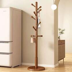 Solid Wood Floor-Standing Coat Rack, Clothes Rack for Bedroom, Home Use, Standing Clothes Rack Pole, Simple Modern Design, Bag Hanger