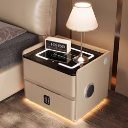 2025 New Model Simple Modern Solid Wood Smart Bedside Table for Home Master Bedroom Multifunctional Wireless Charging Password Lock