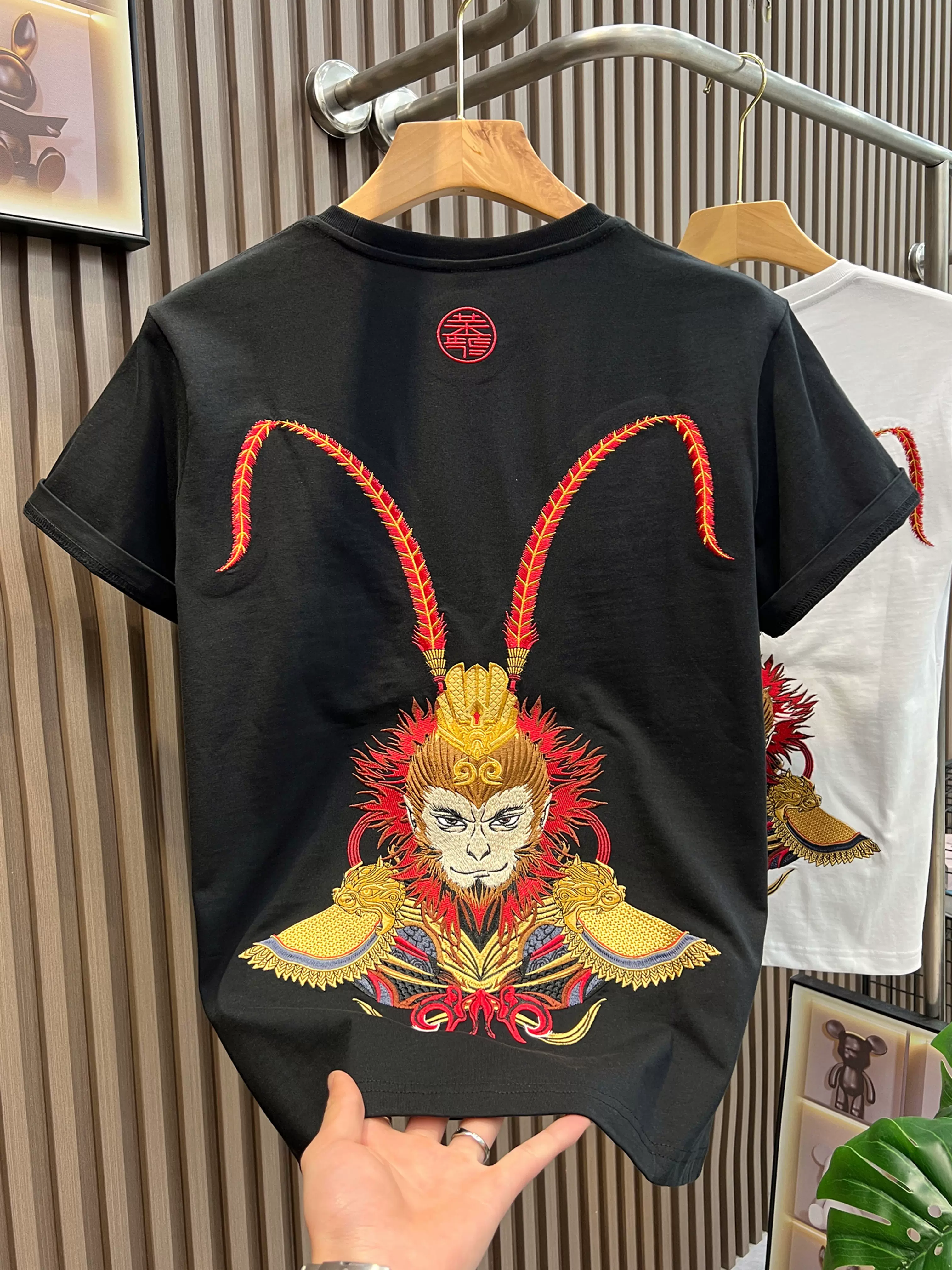 中国风齐天大圣国潮重工悟空刺绣短袖t恤男2025夏季新款潮牌上衣t