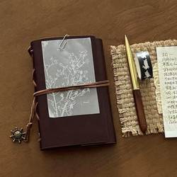 Retro Red-Brown Cowhide A7 Loose-Leaf Notebook DIY Detachable Diary Stamped Notebook Portable Notebook