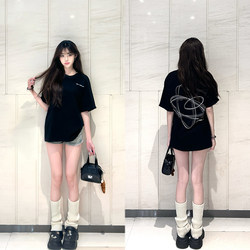 American-Style Trendy Black Short-Sleeve Women's T-Shirt, Summer 2026 New Vintage Street Style Loose Pure Cotton Crew Neck Top