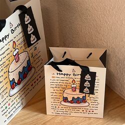 Ins Birthday Cake Gift Bag Large Gift Packaging Bag Portable Paper Bag Thickened White Card Storage Bag with Card