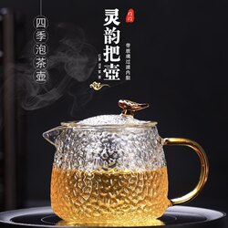 Mini Vintage-Style Hammered High-Temperature Resistant Glass Teapot with Filter, Transparent Kung Fu Tea Set