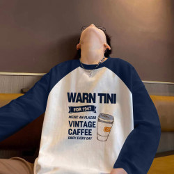 Hong Kong Style New Color-Blocked Pure Cotton 220g Top, Spring and Autumn Casual Versatile Youth Base Layer Raglan T-Shirt Long Sleeve for Men