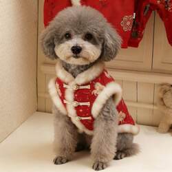 Pet New Year Clothes, Winter Clothing with Fleece Lining, Warm Vests for Dogs and Cats, Festive New Year Outfits, Tang Suits