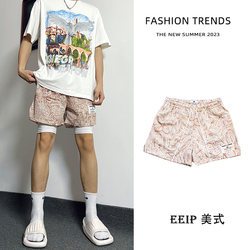 Trendy brand retro American shorts, summer knee-length sports and casual quarter pants for men, lined running quick-drying basketball pants