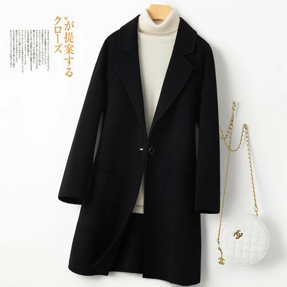 
New autumn and winter double-sided cashmere coat for women mid-length small pure wool woolen work wool jacket large size