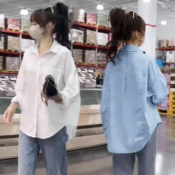 Spring White Shirt for Women, High-End Feel, 2026 New Popular Style, Loose Fit, Turn-Down Collar, Long-Sleeve Shirt, Layering Top