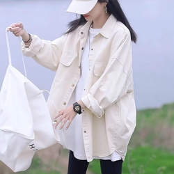 White Denim Shirt Jacket for Women, 2026 New Spring Long-Sleeve Shirt, Loose Casual Outerwear Cardigan Top