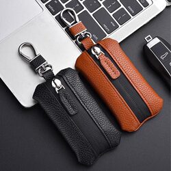2025 New Car Key Case for Men, Genuine Leather Texture Car Key Cover, Lychee Pattern, Waterproof Zipper Car Key