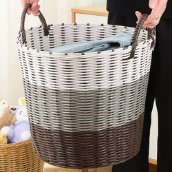 Rattan Dirty Clothes Basket, Toy Bucket, Clothes Hamper, Storage Basket, Plastic Woven Dirty Clothes Laundry Basket, Washable for Bathroom