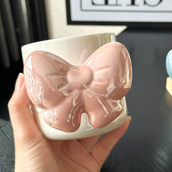 Unique Design Bow-Knot Handle Ceramic Coffee Cup, High Aesthetic Appeal, Girly Mug, Household Drinking Cup